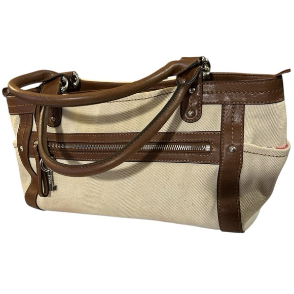 Fossil Vintage Canvas Leather Trim Bag with Leather Handles - Picture 4 of 8